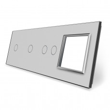 Сенсорная панель выключателя 4 сенсора и розетку (1-1-2-0) серый стекло