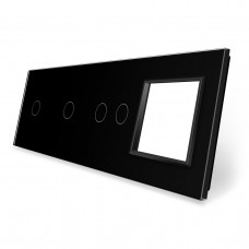 Сенсорная панель выключателя 4 сенсора и розетку (1-1-2-0) черный стекло