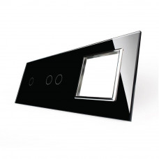 Сенсорная панель комбинированная для выключателя 3 сенсора 1 розетка (1-2-0) черный хром стекло