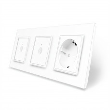 Сенсорный выключатель Sense 2 сенсора (1-1) 1 розетка белый стекло