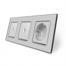 Сенсорный выключатель Sense 2 сенсора (1-1) 1 розетка серый стекло