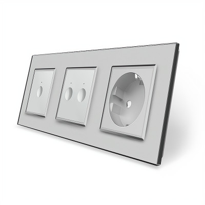 Сенсорный выключатель Sense 3 сенсора (1-2) 1 розетка серый стекло