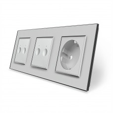 Сенсорный выключатель Sense 4 сенсора (2-2) 1 розетка серый стекло