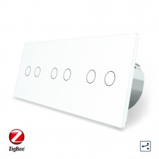 Умный сенсорный проходной выключатель 6 сенсоров (2-2-2) белый стекло