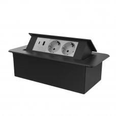 Розетка мебельная двойная с USB-A и USB-C серый в черном