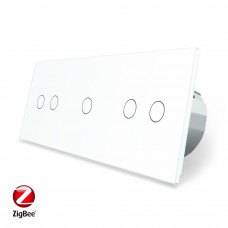 Умный сенсорный ZigBee выключатель 5 сенсоров (2-1-2) белый стекло