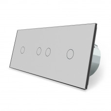 Сенсорный выключатель 4 сенсора (1-2-1) серый стекло