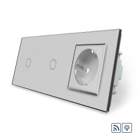 Сенсорний радіокерований диммер 2 сенсора (1-1) 1 розетка сірий скло