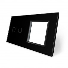 Сенсорная панель комбинированная для выключателя 2 сенсора 1 розетка (2-0) черный стекло