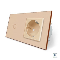 Сенсорний радіокерований вимикач 1 сенсор 1 розетка золото скло