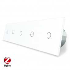 Умный сенсорный ZigBee выключатель 5 сенсоров (1-1-1-1-1) белый стекло