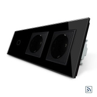 Сенсорний радіокерований вимикач 1 сенсор 2 розетки чорний скло