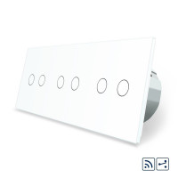 Сенсорный радиоуправляемый проходной выключатель 6 сенсоров (2-2-2) белый стекло