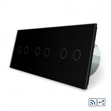Сенсорный радиоуправляемый проходной выключатель 6 сенсоров (2-2-2) черный стекло