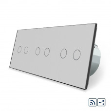 Сенсорный радиоуправляемый проходной выключатель 6 сенсоров (2-2-2) серый стекло