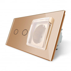 Сенсорный выключатель 2 сенсора Розетка влагозащищенная с крышкой золото стекло