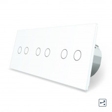 Сенсорный проходной выключатель 6 сенсоров (2-2-2) белый стекло