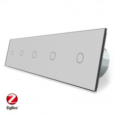 Умный сенсорный ZigBee выключатель 5 сенсоров (1-1-1-1-1) серый стекло