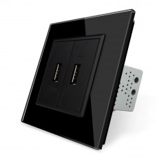 Розетка двойная USB с блоком питания черный стекло