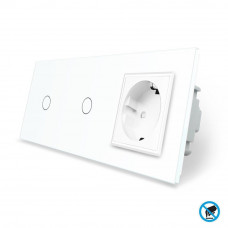 Бесконтактный выключатель 2 сенсора (1-1) 1 розетка белый стекло