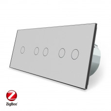 Умный сенсорный ZigBee выключатель 5 сенсоров (1-2-2) серый стекло