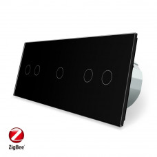 Умный сенсорный ZigBee выключатель 5 сенсоров (2-1-2) черный стекло