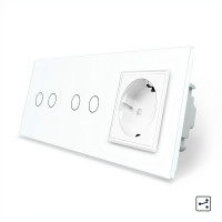 Сенсорный проходной выключатель 4 сенсора (2-2) 1 розетка белый стекло