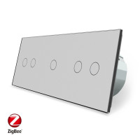 Умный сенсорный ZigBee выключатель 5 сенсоров (2-1-2) серый стекло