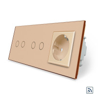 Сенсорный радиоуправляемый выключатель 4 сенсора (2-2) 1 розетка золото стекло