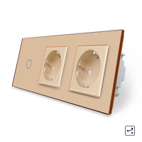 Сенсорний прохідний вимикач 1 сенсор 2 розетки золото скло