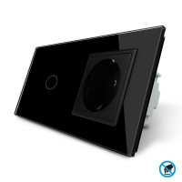 Безконтактний вимикач 1 сенсор 1 розетка чорний скло