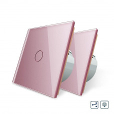 Комплект Сенсорный проходной диммер розовый стекло