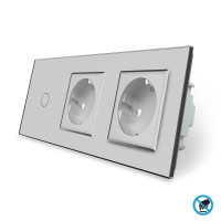 Безконтактний вимикач 1 сенсор 2 розетки сірий скло