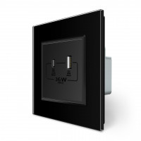 Розетка USB-A и USB-C 36W черный стекло