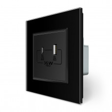 Розетка USB-A та USB-C 36W чорний скло