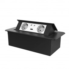 Мебельная розетка двойная с USB и универсальной розеткой 2 в 1 белый в черном