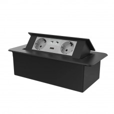 Мебельная розетка двойная с USB и универсальной розеткой 2 в 1 серый в черном