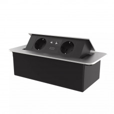 Мебельная розетка двойная с USB и универсальной розеткой 2 в 1 черные в сером