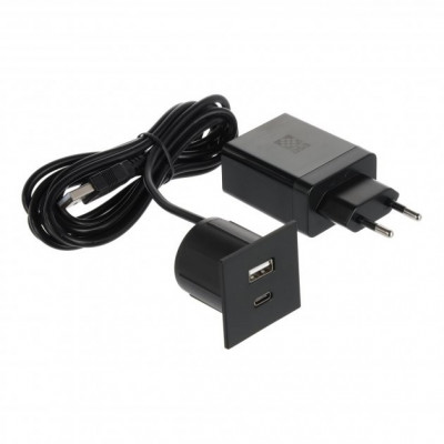 Встраиваемый USB-порт Versapick USB (5v) + USB Type C квадратный матовый черный