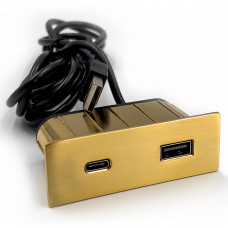 Встраиваемый USB-порт Versapick USB (5v) + USB Type C прямоугольный золото