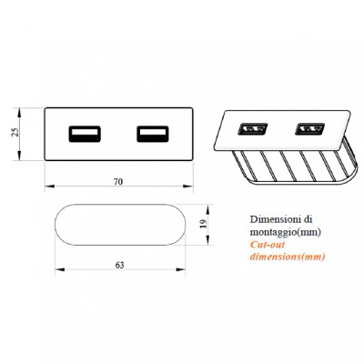 Встраиваемый USB-порт Versapick USB (5v) + USB Type C прямоугольный состаренная бронза