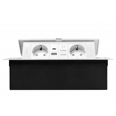 Подовжувач врізний MULTISOFT на 2 розетки + 2 USB + RJ45 Schucko білий