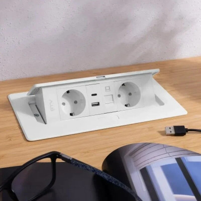 Подовжувач врізний MULTISOFT на 2 розетки + 2 USB + RJ45 Schucko білий