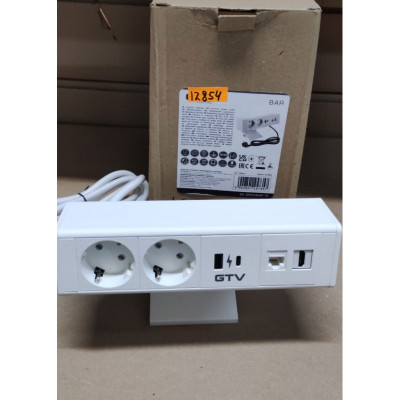 Удлинитель прямоугольный BAR 2 розетки+USB+TYPE C+LAN+HDMI+кабель с вилкой 1,5м белый