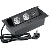 Розетковий блок на 2 розетки + 2 USB French чорний