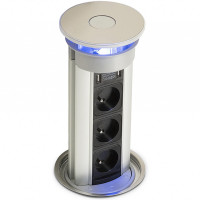 Вертикальний выдвижной блок Versalux на 3 розетки + 1 USB.5V алюминий/черный