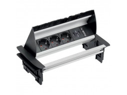 Поворотний блок без корпусу зі щіткою на 3 розетки + 2 USB Schuco чорний/алюміній