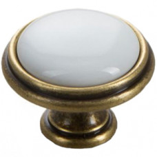 Ручка-кнопка Cliff старое золото с белой керамикой