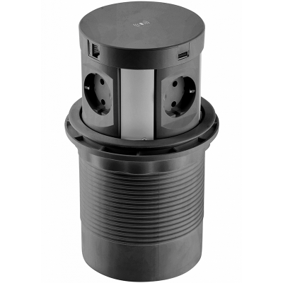 Подовжувач COMFORT PLUS 120 мм 4 розетки SCHUKO + 2xUSB 2,4A + 2xRJ45 WC 5W кабель 1,5 м чорний