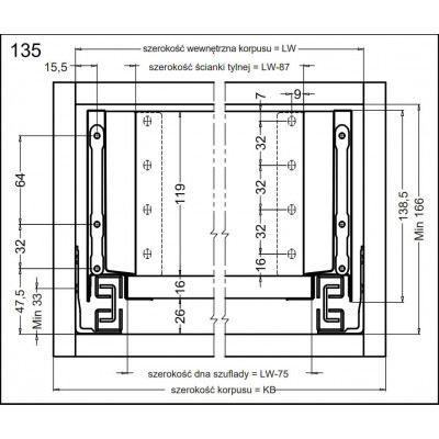 Висувний ящик Matrix S Slim 2.0 з дотягом H=135 мм, L=450 мм, 35 кг чорний